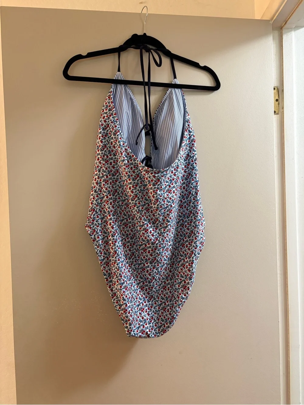 J. Crew Red, Navy & White Floral One-Piece Swimsuit- reversible